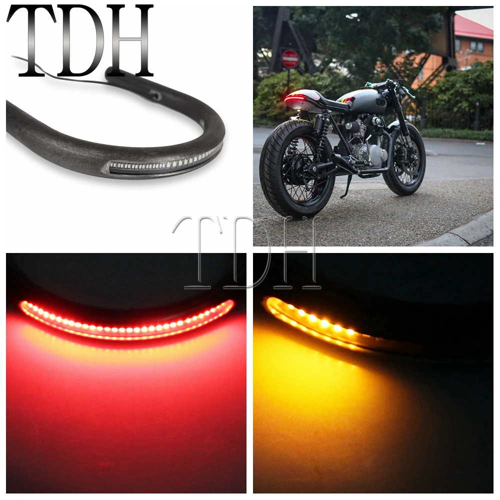 Cafe Racer Rear Seat Frame Hoop Loop with LED Brake Turn Singal Light Taillight