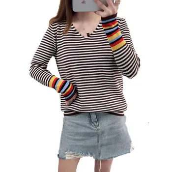

2018 Fall Women Knitted Pullovers Sweaters Ladies Fashion Striped Pullover Feminino Long Sleeve Elegant Cotton Pull Femme Hiver