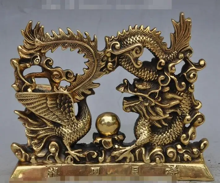 8&quotchinese fengshui palace brass dragon beast phoenix bird play bead lucky statue | Дом и сад