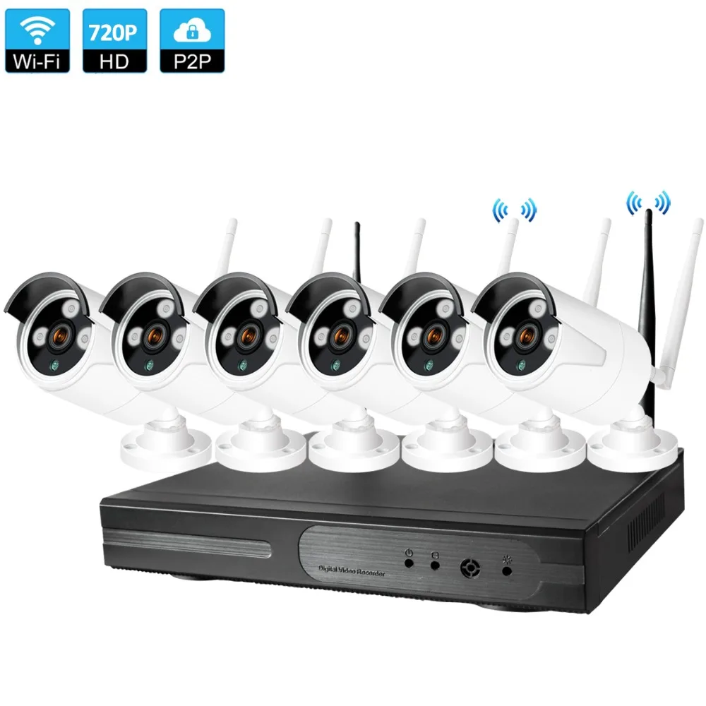 

Plug and Play 6CH 1080P HD Wireless NVR Kit P2P 720P Indoor Outdoor IR Night Vision Security 1.0MP IP Camera WIFI CCTV System