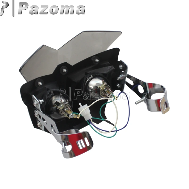 12V Motorcycle Fairing Headlight Mask with 35-54mm Bracket Front Lighting Headlamp for Streetfighter Dirt Bikes Naked Bikes