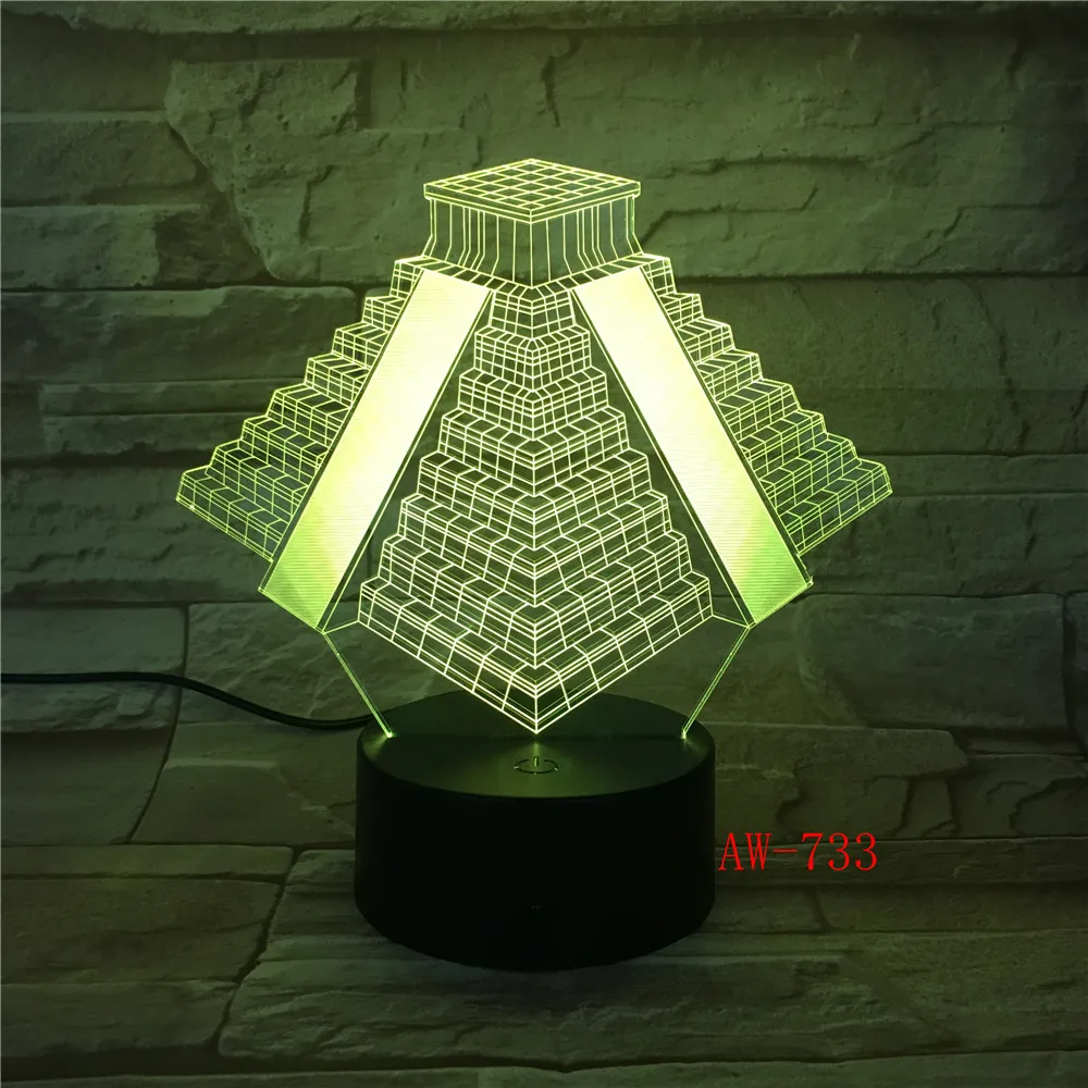 Пирамида в Мехико свет 7 цветов меняющая лампа USB прикроватная настольная ночник спальня декор подарки 3D свет светодиодный ночник AW-733
