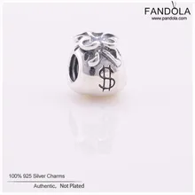 Аутентичные стерлингового серебра 925 Шарм деньги сумка Винтажные бусины для изготовления ювелирных изделий Подходит Европейский для создания браслетов Berloque