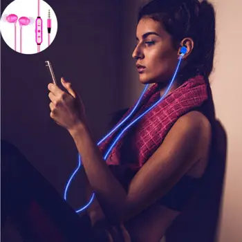 

EL Flowing light Sports Earphones Wired Running Mic Earbuds Stereo Ladies Candy Color Hot Earphones