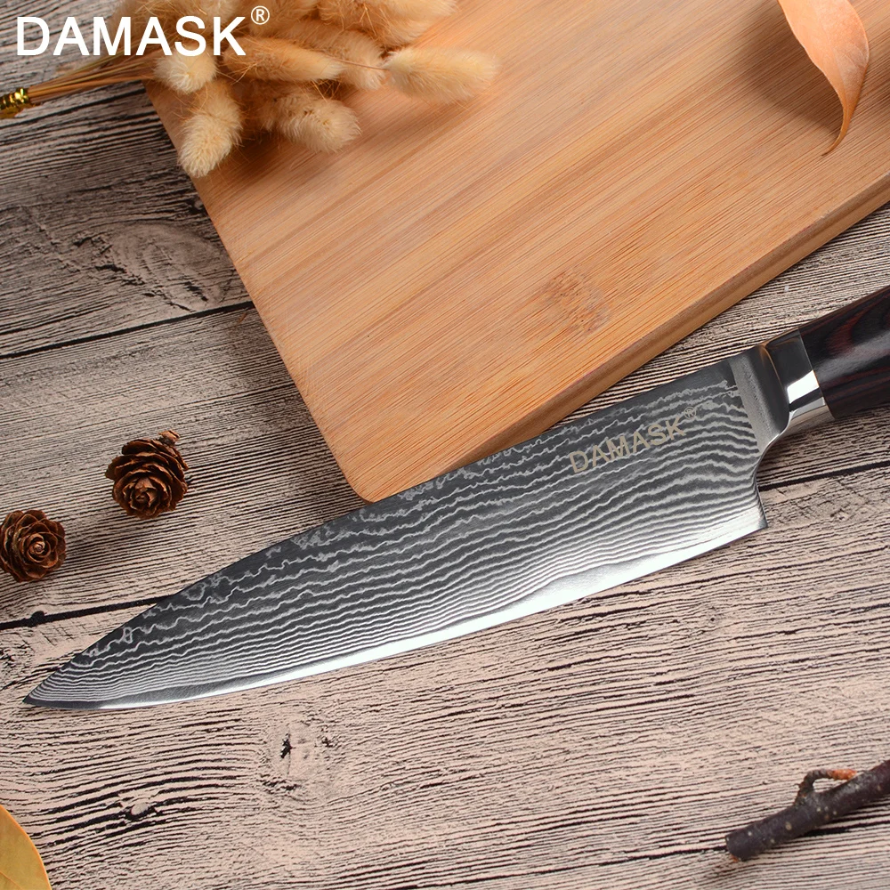 Дамаск фруктов, универсальный нож разделочные Santoku нарезки кухонный нож Профессиональный японский VG10 ножи из дамасской стали G10 ручка