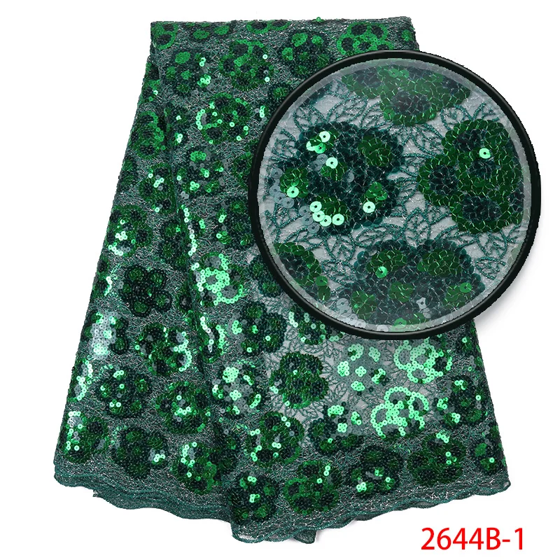 Новейшая органза с кружевом в африканском стиле ткань высокого качества нигерийские кружевные ткани с зеленые блестки для вечерних платьев KS2644B-1