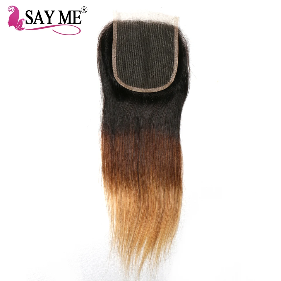 SAY ME Ombre Brazilian Straight Lace Closure T1b 4 27 Blonde Free Part 4x4 Ombre 3