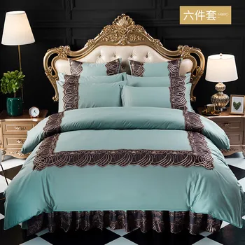 

Egyptian cotton Silk Embroidered Lace Europe Luxury Bedding Set 4/6Pcs King Queen Size Bed Sheet set Duvet cover Pillowcases