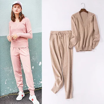 

Women sweater suit and sets Casual Knitted Sweaters + Pants 2 Piece Set Track Suits Woman Casual Knitted Trousers+Jumper Tops