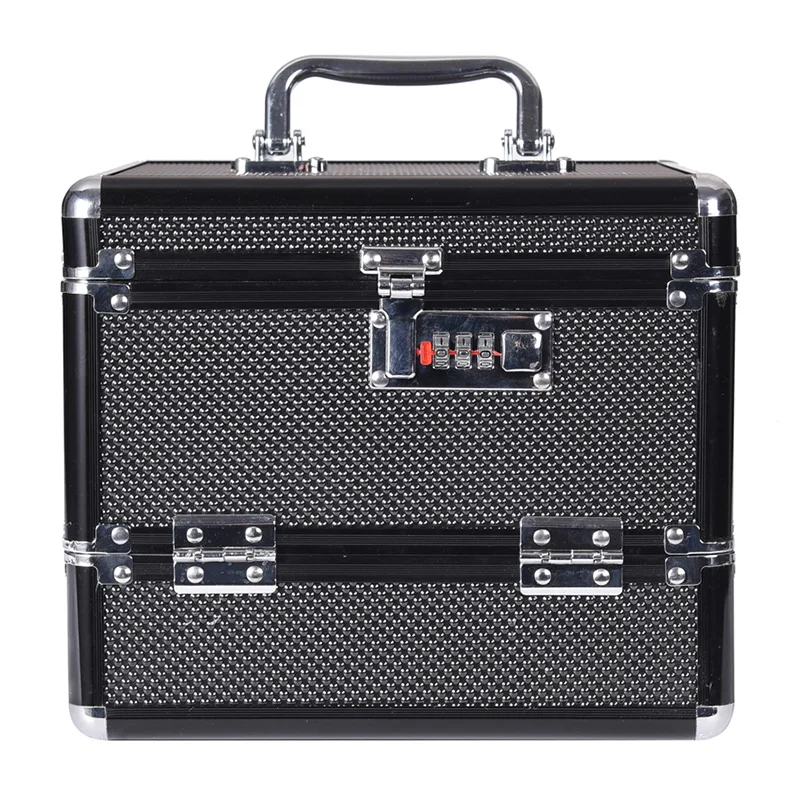 

Hot Sale new Professional Aluminium alloy Make up Box Makeup Case Beauty Case Cosmetic Bag Multi Tiers Lockable Jewelry Box
