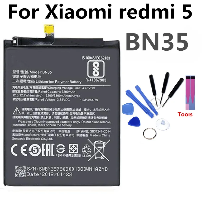 

BN35 Mobile Phone Battery For Xiaomi Redmi 5 redmi5 Real Capacity 3300mAh Replacement Li-ion Battery
