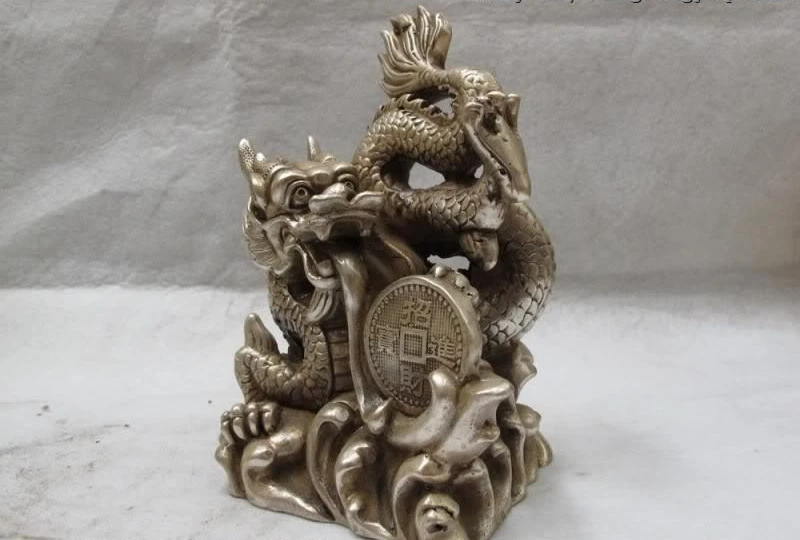 

China Royal White Copper Silver 12 Zodiac Fly Dragon Play spit Coin Money wealth