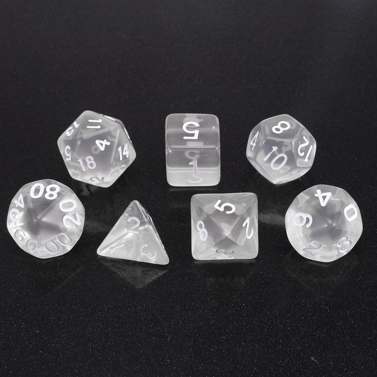 7pcs/lot White Polyhedral Transparent Dices Multi-side  With Cloth Bag For Gaming  Dungeons and Dragons RPG Game