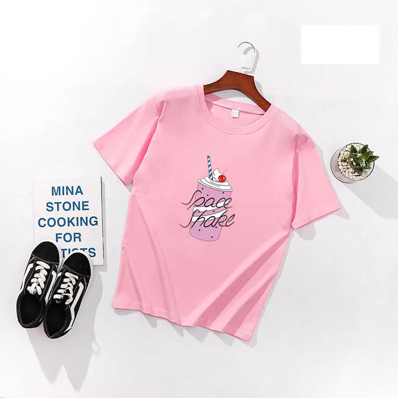 

Ice Cream Print Women T shirts Spring Summer Short Sleeve O Neck Cotton Spandex Women Tops Tees Slim Fit Women T-shirts