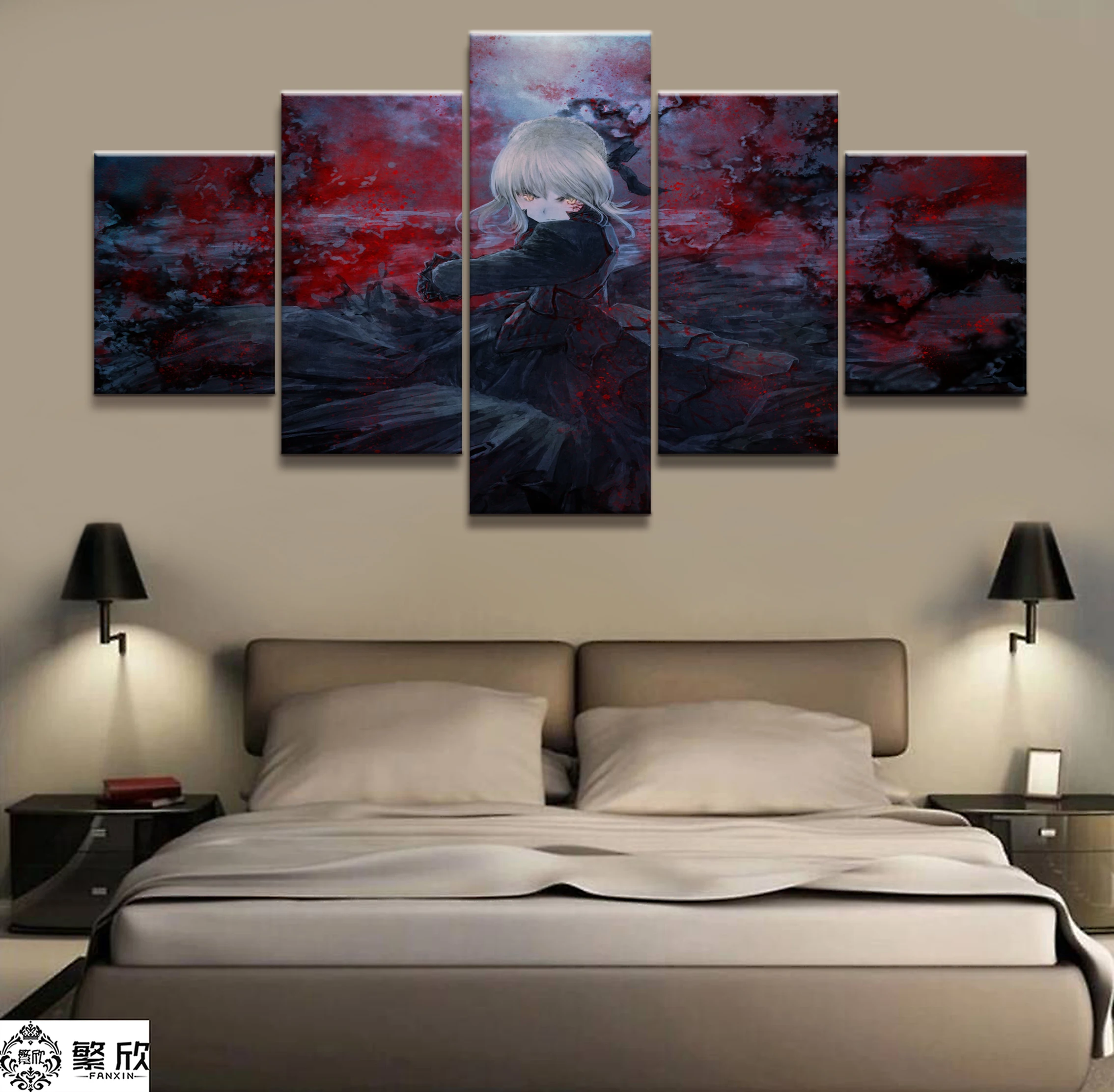 

Wall Art Poster Painting Modular Pictures For Living Room Decorative Pictures Canvas Printed 5 Panel Fate Saber Cartoon