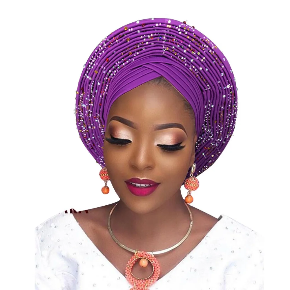 Stoned African headtie nigerian headtie auto gele african head wrap african turban headband aso oke headwear (6)