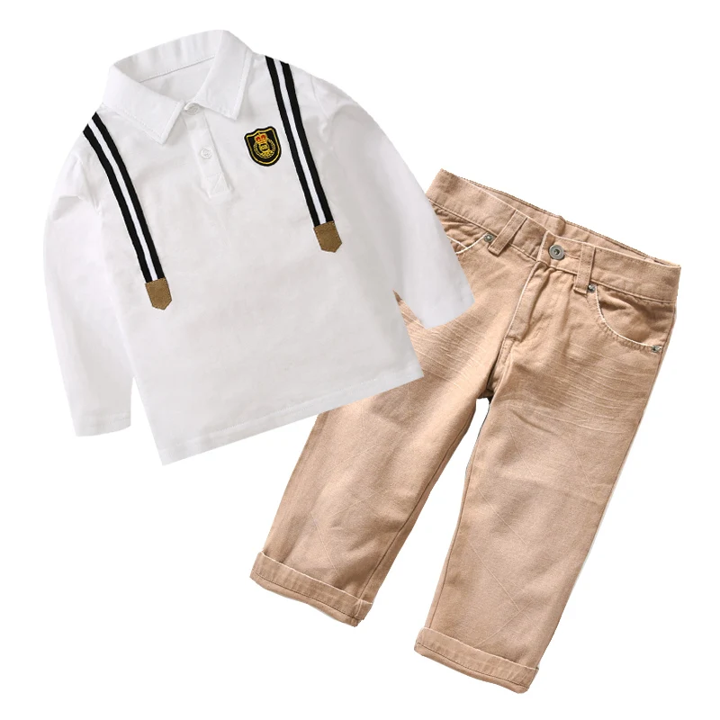 Комплект одежды для маленьких мальчиков, детская белая длинная рубашка, штаны, одежда, британский Школьный костюм, костюм для мальчиков 2, 4, 5, 6, 8 лет