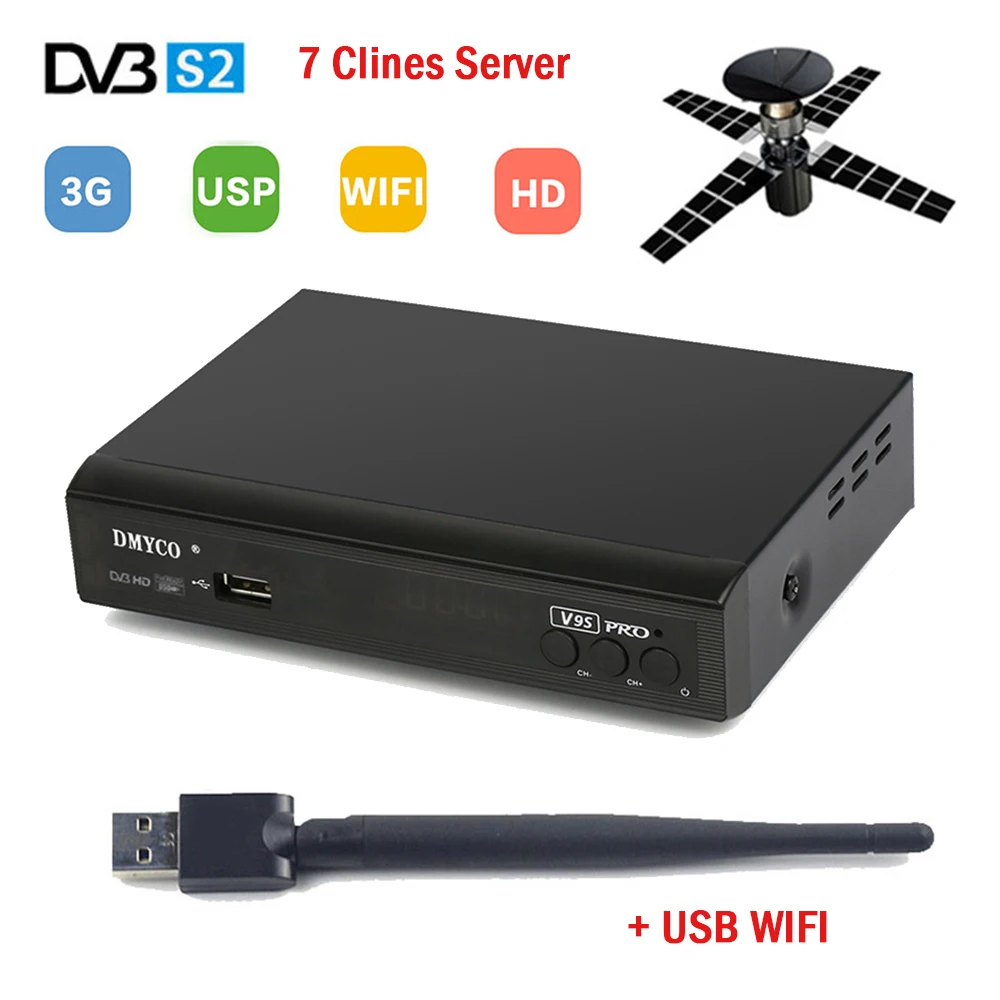 

DVB-S2 Satellite Receiver V9S PRO Full HD 1080P V9S-PRO Inb TV Receptor with 1 Year Europe Cable Server USB WIFI Antenna