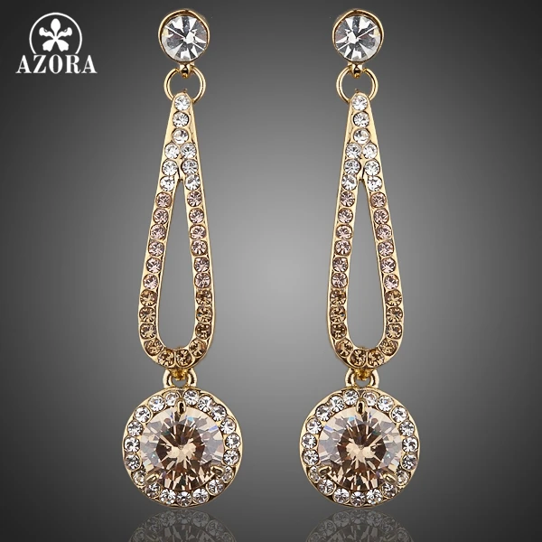 AZORA Noble Elegant Design Gold Color Round Cubic Zirconia Drop Earrings TE0048