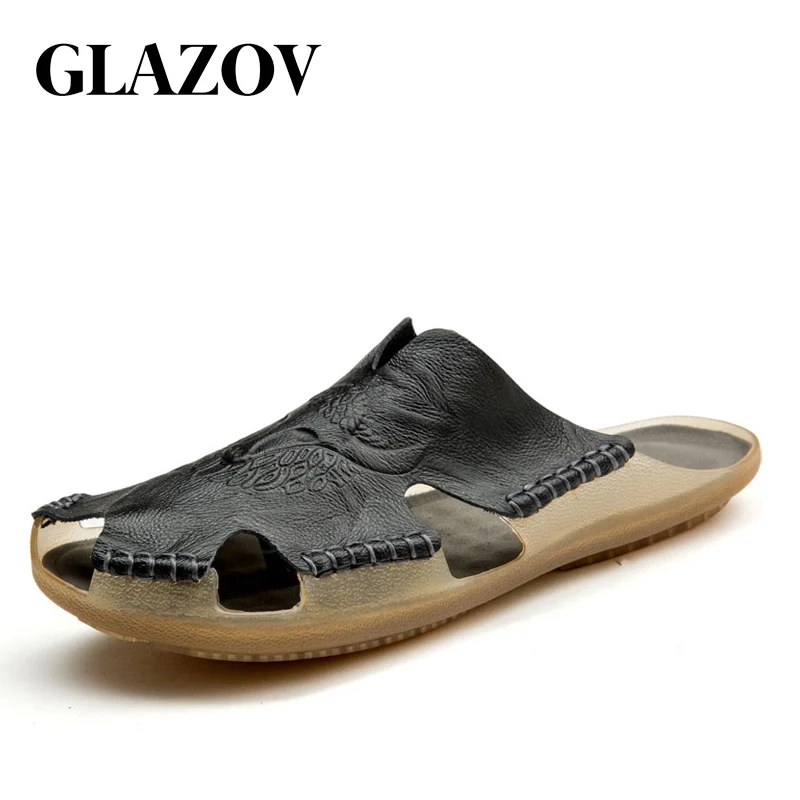 46 Glazov Grande Black Brown Dos Couro Chinelos 2019 Moda Da Novos ~ Praia Homens Verão Sapatos Tamanho De Brown Sandálias 38 Genuíno red Casuais yellow HaqxrHCwp