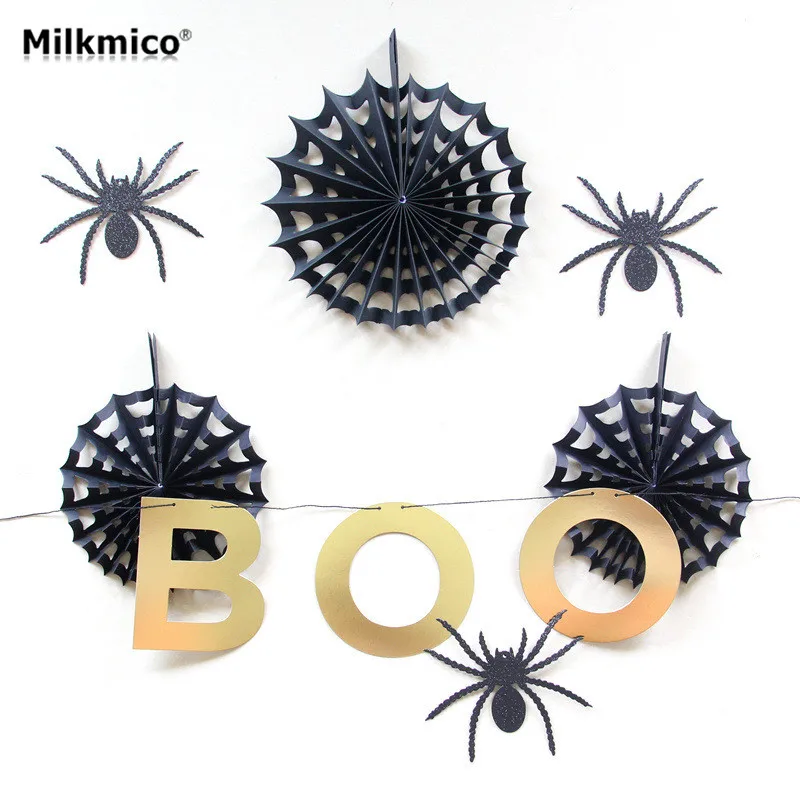 Новинка 2017 года Halloween Party реквизит Бумага паук Вентиляторы Boo висит декор Наборы