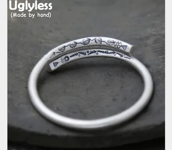 

Uglyless Real S 990 Fine Silver Women Ethnic Opening Bangles Engraved Totem Patterns Vintage Thick Bangle Handmade Dress Bijoux