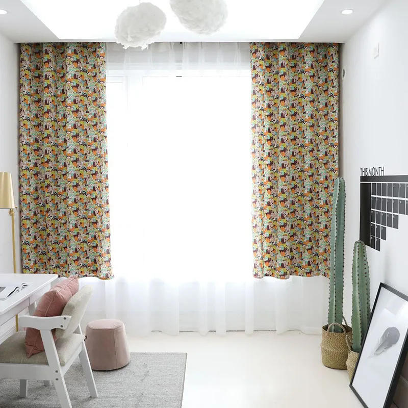 

Lovely Cartoon Cat Print Window Curtain Solid Blackout Curtain for Livingroom Child's Bedroom Kitchen Home Decoration Cortina