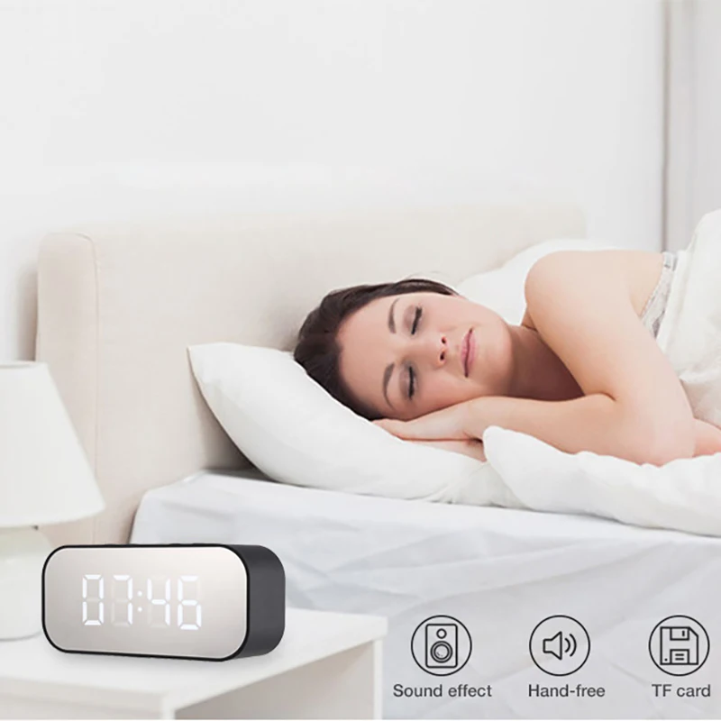 1 шт. светодиодный цифровой будильник беспроводной Bluetooth стерео динамик светодиодный дисплей музыкальная звуковая коробка с будильником зеркальные настольные часы
