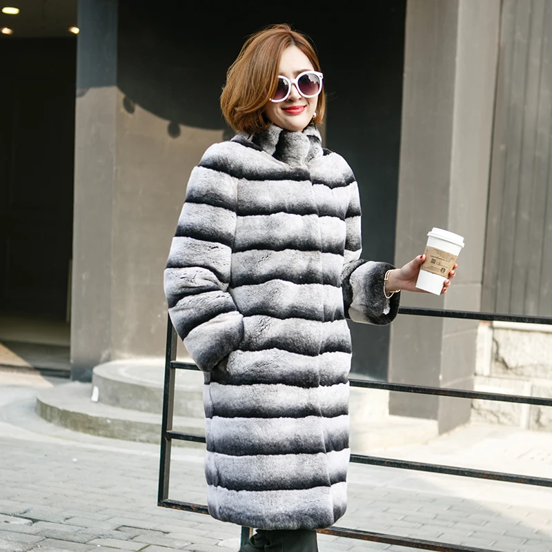 

100cm Long Russian Sable Fur/Chinchilla Fur Coat/Grey Striped Outwear/Plus Size Custom Fur Coats Men Fur Coat Jacket
