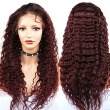 Парики из натуральных волос Eversilky Remy 360, парики из натуральных волос на кружеве, 1b/99j, бордовые парики с глубоким волнистым Омбре, парики из бесклеевого кружева