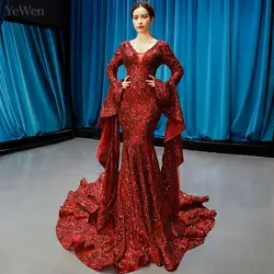 Роскошный красный Vestidos De Fiesta Noche 2019 вечернее платье, пикантное v-образным вырезом Вечерние платья длинное элегантное вечернее платье
