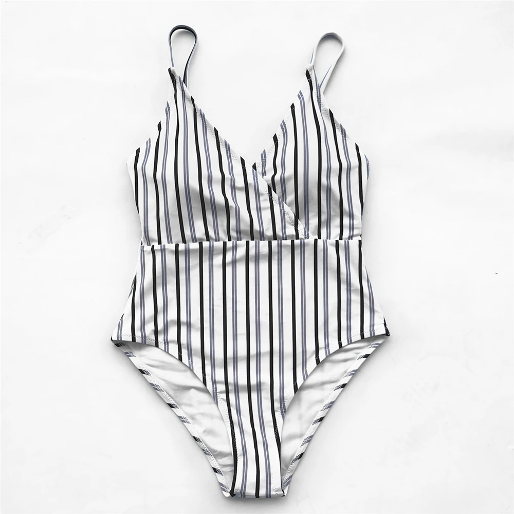 CUPSHE Stripe Onepiece Swimsuit Women Slim Deep V neck