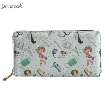 

Jackherelook Ladies Printed Long Leather Wallets Large Capacity Coin Nurse Style Purse Female Luxury Clutch Card Holders Packet