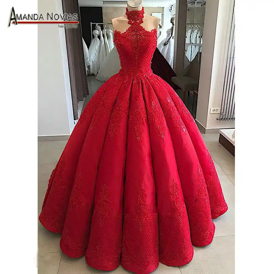 red ball gown with train