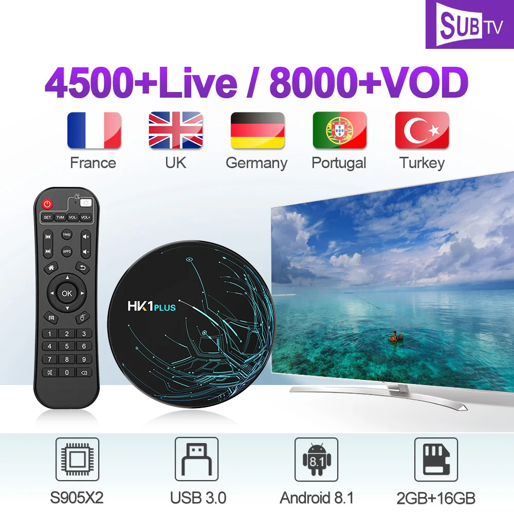 

IP TV France Arabic Canada Italy IPTV SUBTV IP TV Box HK1 PLUS Android 8.1 2G+16G 2.4GHz WIFI IPTV France Arabic Italian IPTV