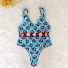 Женский цельный бикини с цветочным принтом, Цветочный купальник, Ретро винтажный купальник, купальный костюм, пляжная одежда, Желтый купальный костюм