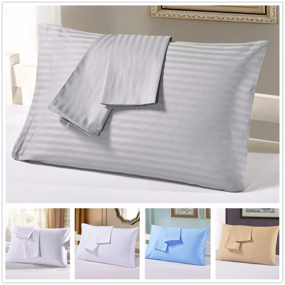 Luxury Stripe Cotton Couple Bedding Pillowslips Solid Satin Bedroom