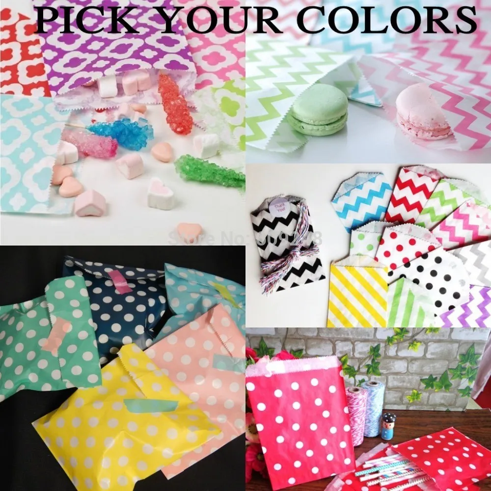 400pcs-Mixed-Colors-Black-Blue-Red-Purple-Navy-Green-Yellow-Pink-Striped-Polka-Dot-Chevron-Treat