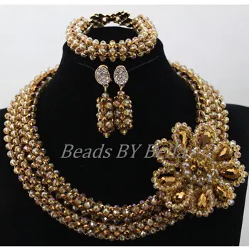 

Popular New Indian Handmade Jewelry Bridemaid Necklace Set Gold African Nigerian Wedding Crystal Beads Set Free Shipping ABL258
