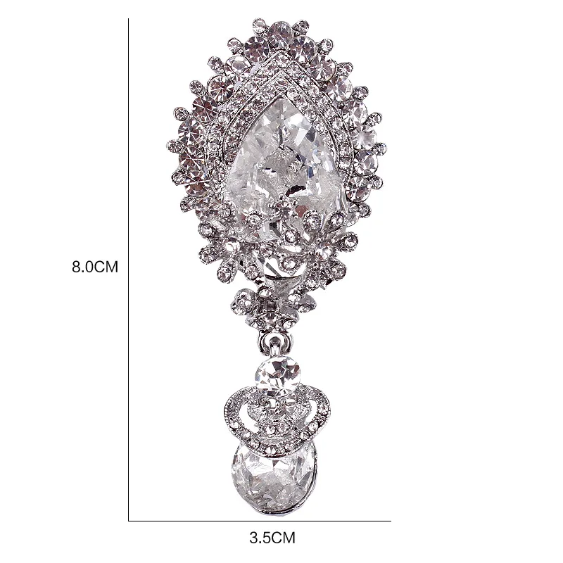 Сверкающий Прозрачный Кристалл Бриллиантовая капля большая брошь булавки для женщин в серебряном цвете