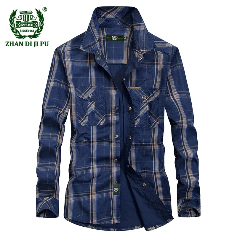 Online 2018 herbst männer casual marke armee grün plaid plus größe lange hülse hemd frühling mann 100% baumwolle afs jeep khaki grid shirts