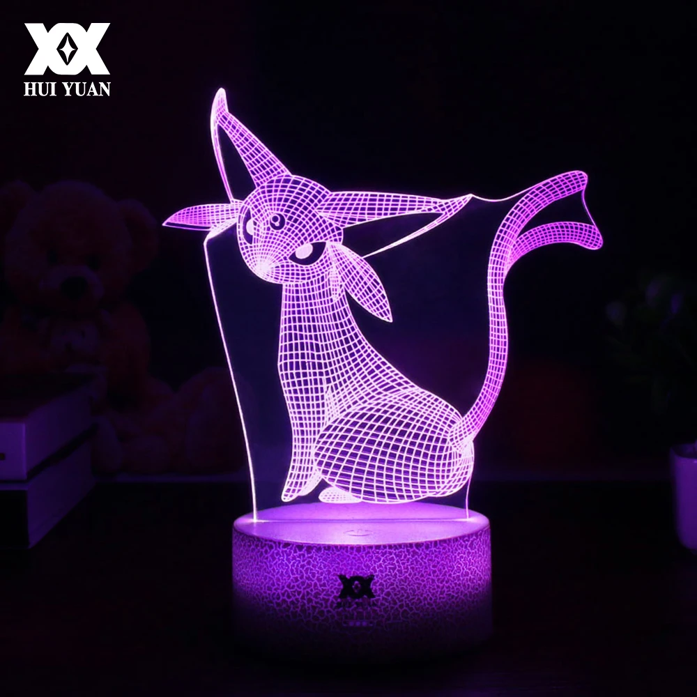 Крутой креативный Покемон Espeon 3D лампа USB мультфильм ночник светодиодный 7 цветов сенсорный Настольная лампа Детский Рождественский подарок Хуэй Юань бренд