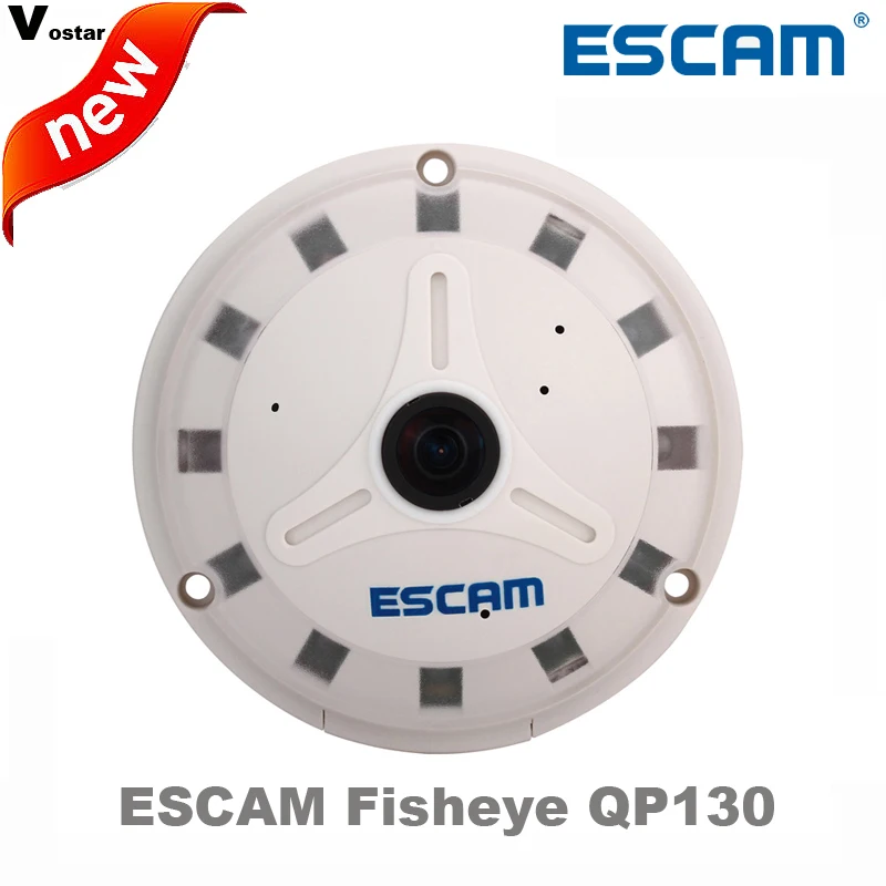 ESCAM Fisheye IP Camera QP130 1080P Full HD fisheye lens 1.3MP 360 Degree Night vision Onvif Home security camera free shipping