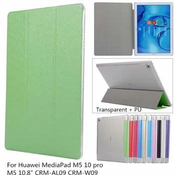 

Slim Transparent + PU Leather Case cover For Huawei M5 10 pro M5 10.8" CRM-AL09 CRM-W09 Tablet PC Protective Case Cover + pen