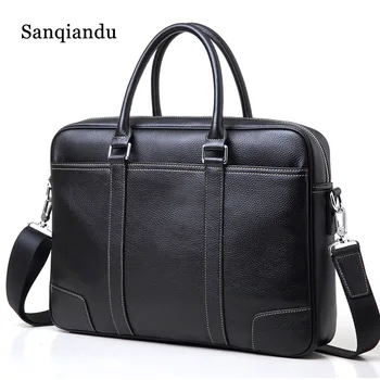 

2019 Brand Men Bag Real Genuine Leather Men's Briefcase Famous Brand Designer Shoulder Bags Laptop Messenger Bag Men Handbag