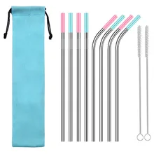 Металлические соломинки с чистящими щетками и сумка для пузырьков и чай Boba, молочные коктейли Напитки соломка из нержавеющей стали 9321