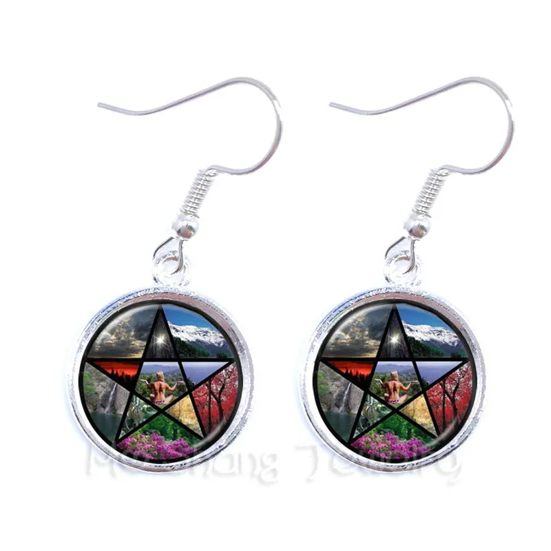 Женские серьги с логотипом Magic Wiccan Pentacle стеклянный кабошон готический талисман и