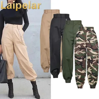 

Winter harajuku high waist cargo pants rompers women elastic harem pants zipper punk hip hop trousers sweatpants streetwear 2018