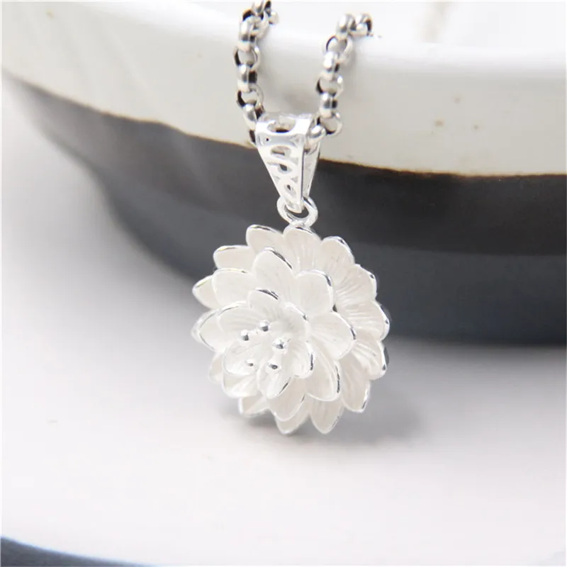 JINSE 925 Sterling Silver Lotus Necklaces&Pendants For Women Elegant
