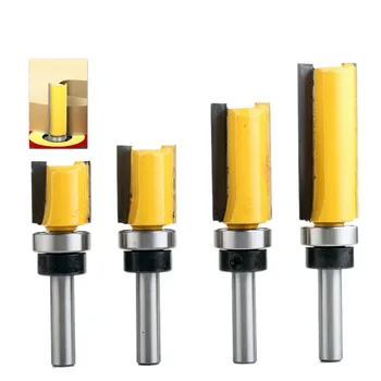 

4Pc 8Mm Shank Template Trim Hinge Mortising Router Bit Straight End Mill Trimmer Cleaning Flush Trim Tenon Cutter Forwoodworki